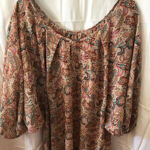 Batwing, Balloon sleeve, Tan Paisley Women's Blouse